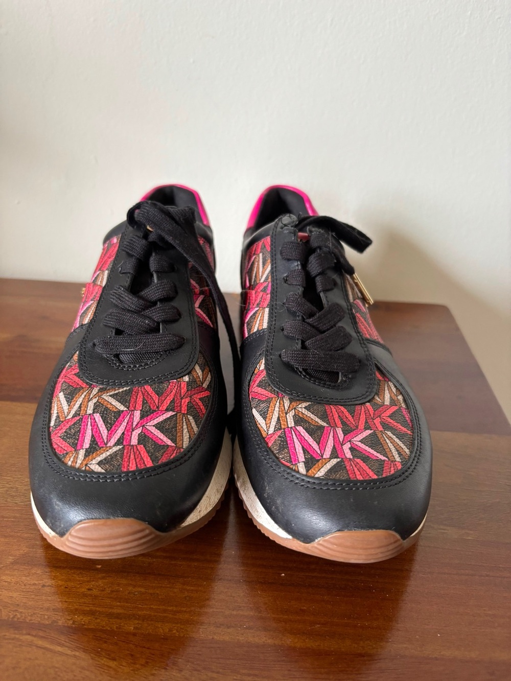 Michael Kors Black Sneakers with Pink and Brown MK Logo Panels